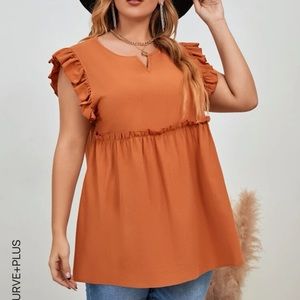 SHEIN Plus Ruffle Sleeve Frilled Notched Neck Blouse